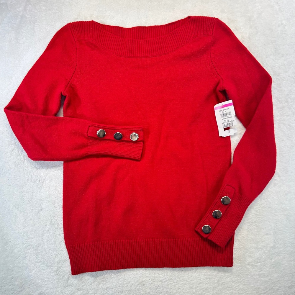 Preppy Boden Boatneck Sweater XS Wool Cashmere Red Button Cuff Knit Top